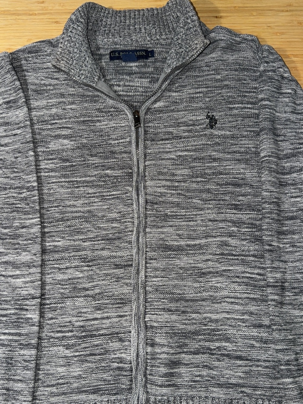 U.S. Polo Assn. Men's Gray Marled Full-Zip Sweater 100 percent cotton. Size L